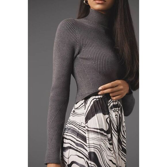 Anthropologie Thea Twofer Sweater Maxi Dress Womens Large Grey White Black NWT - Picture 2 of 12